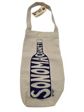 Sonoma County Canvas Single Bottle Reusable Wine Tote in Natural with Navy Print